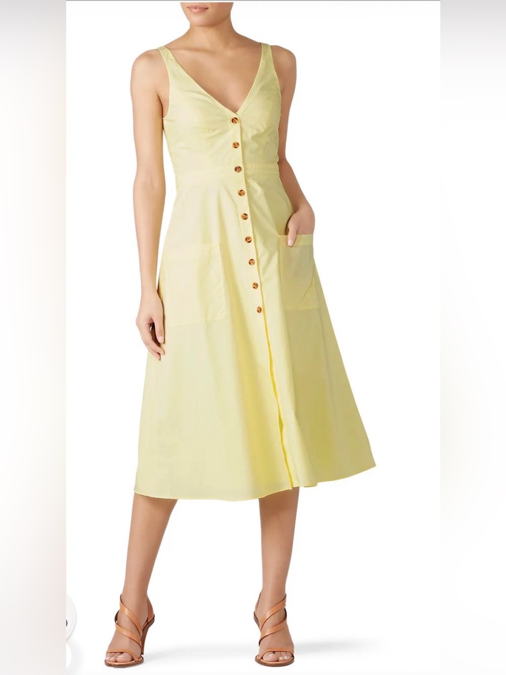 Amanda Uprichard Lisbon Yellow Button-Front Midi Dress - Picture 1 of 7